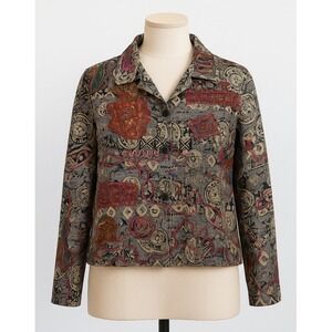 VTG Coldwater‎ Creek Womens Jacket Size 1X Multi Tapestry Boho Artsy Indie Retro